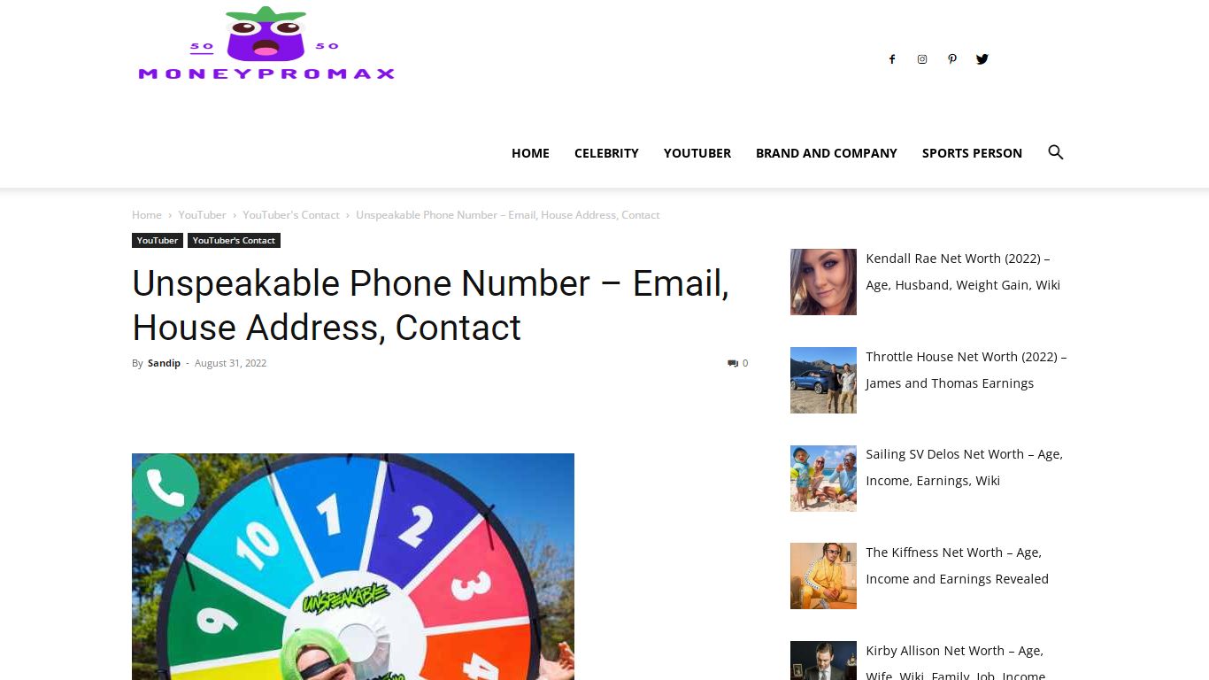 Unspeakable Phone Number – Email, House Address, Contact